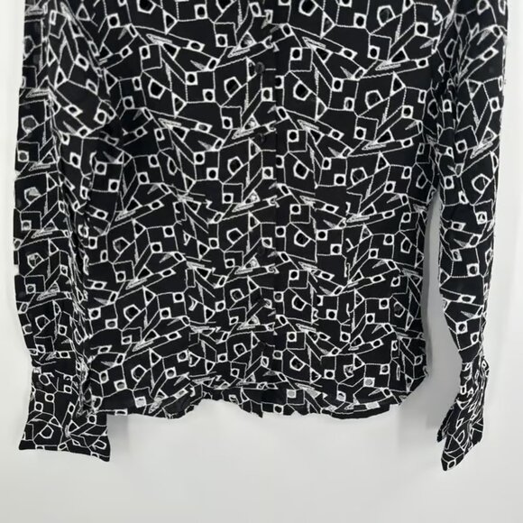Samuel Dong Shirt Womens Small Black White Sheer Embroidered Geometric Top - Picture 3 of 5